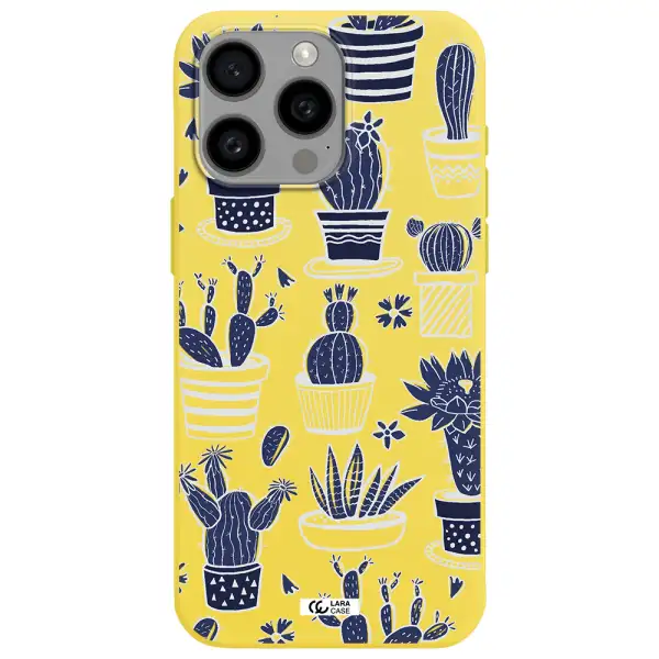 Blue Cactus Apple Iphone 15 Pro max Silicone canary yellow Case