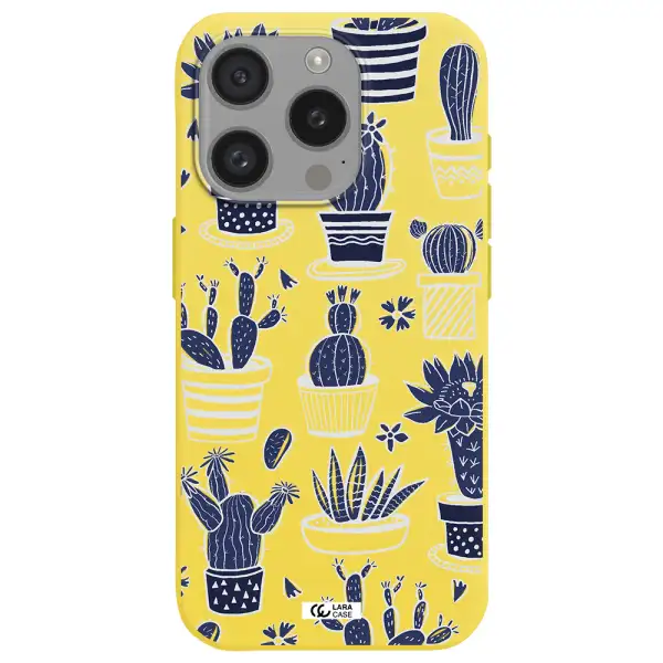 Blue Cactus Apple Iphone 15 Pro Silicone Canary Yellow Case