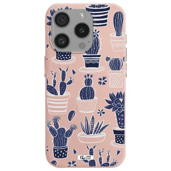 Blue Cactus Apple Iphone 15 Pro Silicone Pastel Pink Case