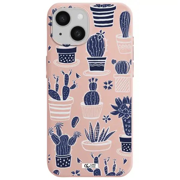 Blue Cactus Apple Iphone 15 Silicone Pastel Pink Case