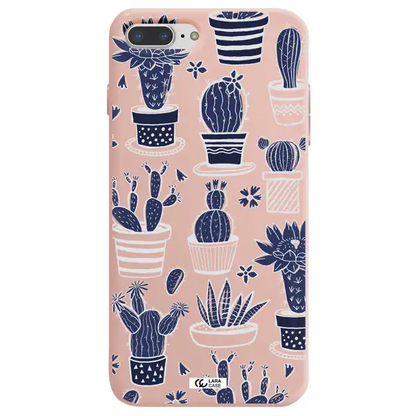 Blue Cactus Apple iPhone 8 plus Silicone pastel pink Case
