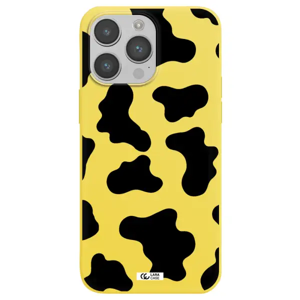 Cow Print Apple iPhone 14 pro Silicone canary yellow Case