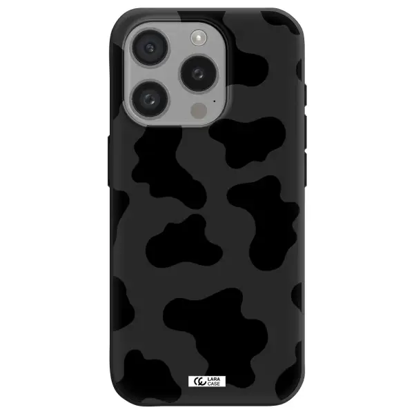 Cow Print Apple Iphone 15 Pro Silicone Black Case
