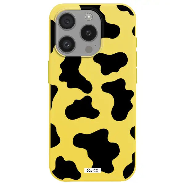 Cow Print Apple Iphone 15 Pro Silicone Canary Yellow Case