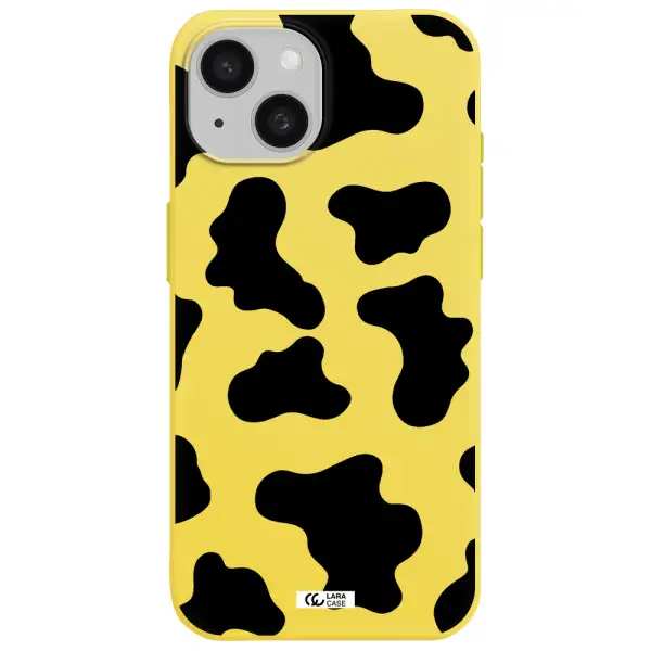 Cow Print Apple iPhone 15 Silicone canary yellow Case