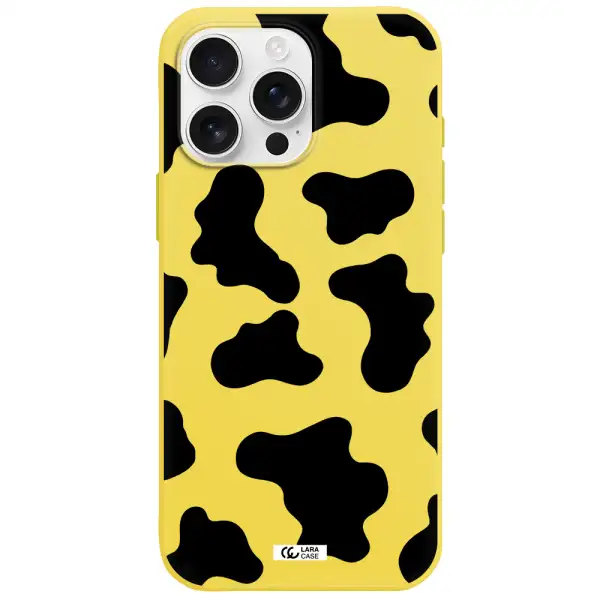 Cow Print Apple Iphone 16 Pro Max Silicone Canary Yellow Case