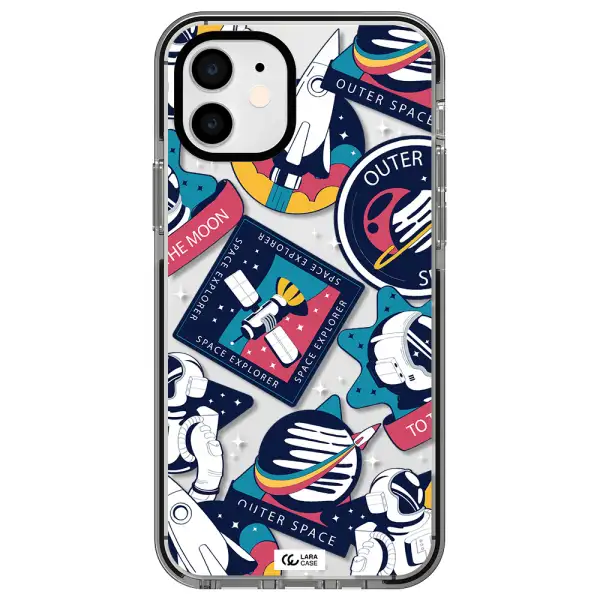 Astronaut Stickers Apple iPhone 11 impact black border Case