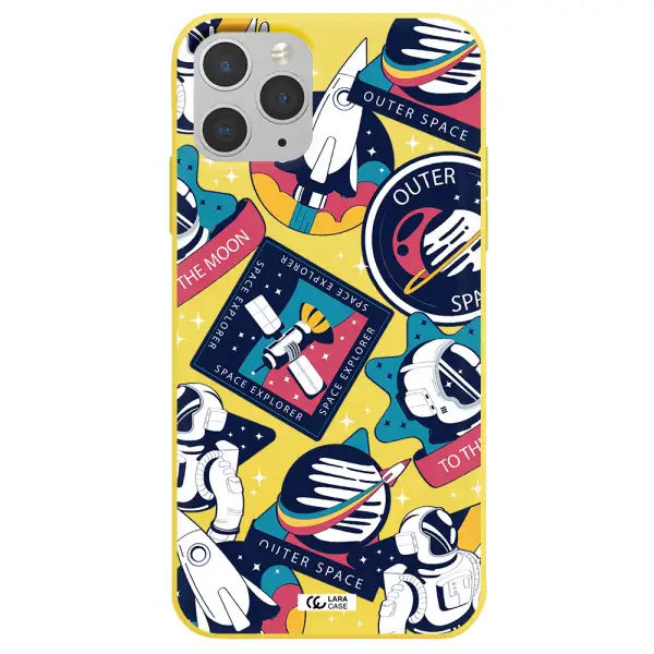 Astronaut Stickers Apple iPhone 11 pro max Silicone canary yellow Case