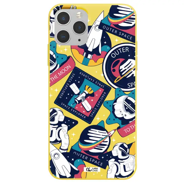Astronaut Stickers Apple iPhone 11 pro Silicone canary yellow Case