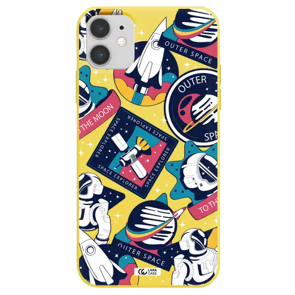 Astronaut Stickers Apple iPhone 11 Silicone canary yellow Case