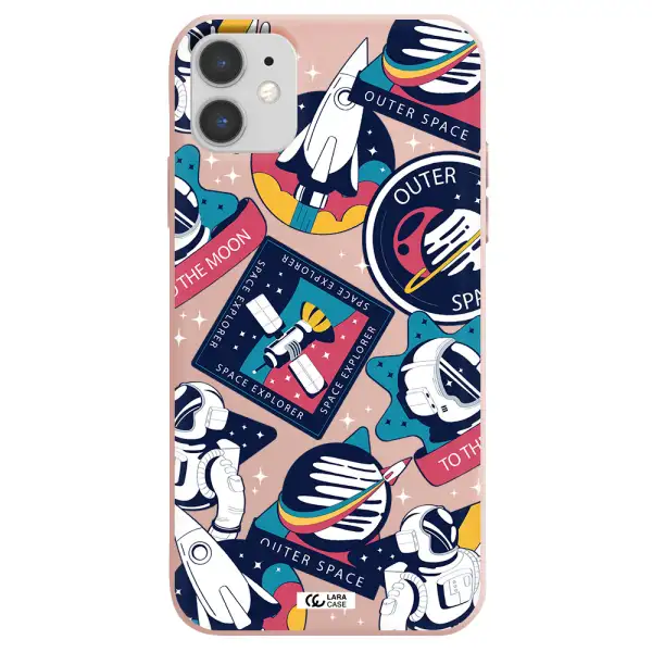 Astronaut Stickers Apple iPhone 11 Silicone pastel pink Case