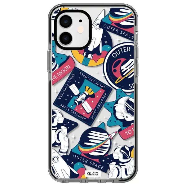 Astronaut Stickers Apple iPhone 12 impact black border Case