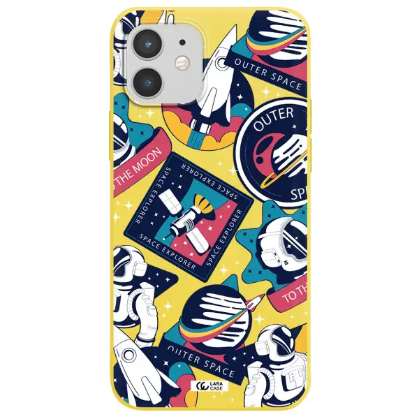 Astronaut Stickers Apple iPhone 12 mini Silicone canary yellow Case