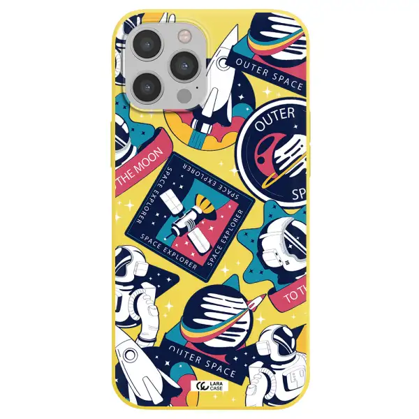 Astronaut Stickers Apple iPhone 12 pro max Silicone canary yellow Case