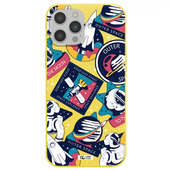 Astronaut Stickers Apple iPhone 12 pro Silicone canary yellow Case