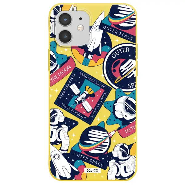 Astronaut Stickers Apple iPhone 12 Silicone canary yellow Case