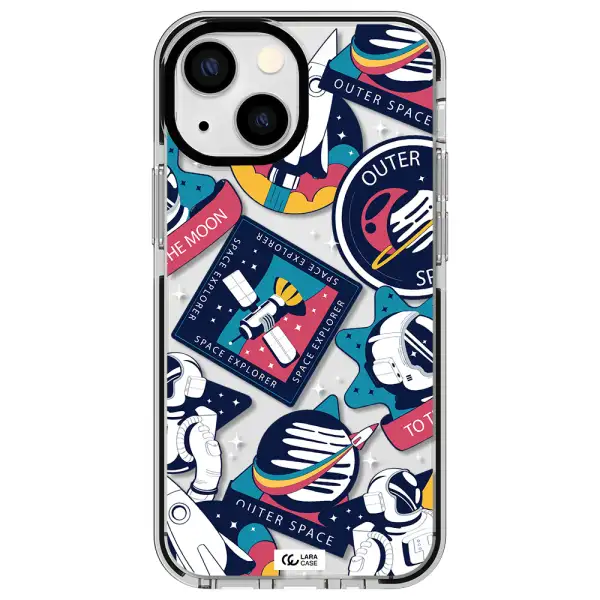 Astronaut Stickers Apple iPhone 13 mini impact black border Case