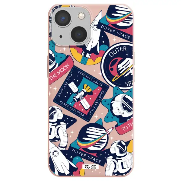 Astronaut Stickers Apple iPhone 13 mini Silicone pastel pink Case