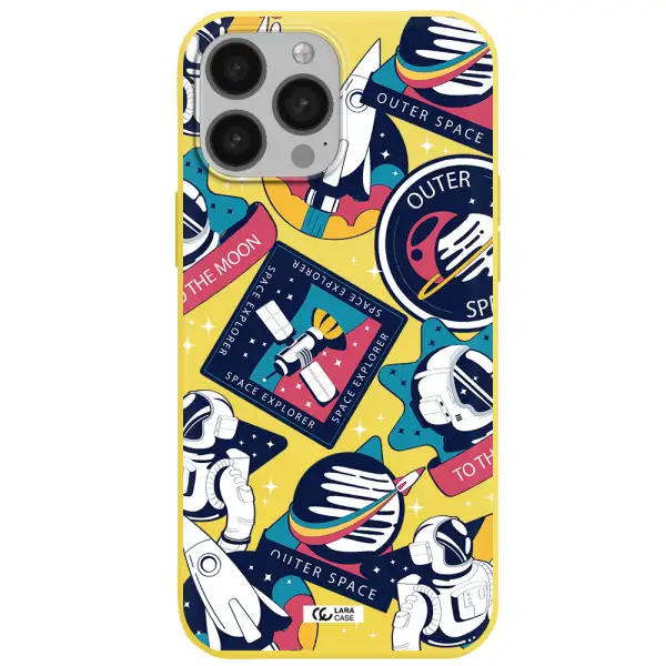 Astronaut Stickers Apple iPhone 13 Pro Silicone canary yellow Case