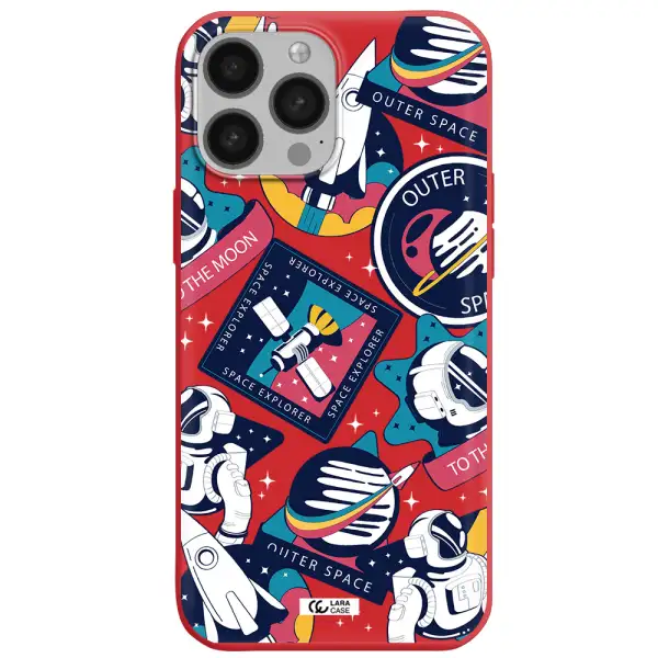 Astronaut Stickers Apple iPhone 13 Pro Silicone Imperial Red Case