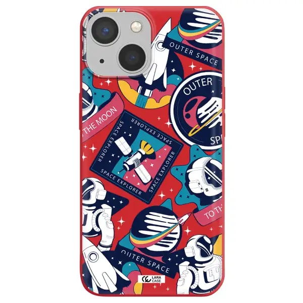 Astronaut Stickers Apple iPhone 13 Silicone Imperial Red Case
