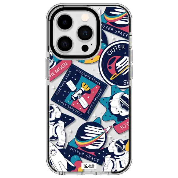 Astronaut Stickers Apple iPhone 14 pro impact black border Case