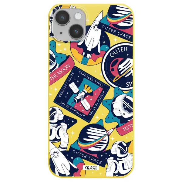Astronaut Stickers Apple iPhone 14 Silicone canary yellow Case