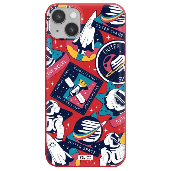 Astronaut Stickers Apple iPhone 14 Silicone Imperial Red Case