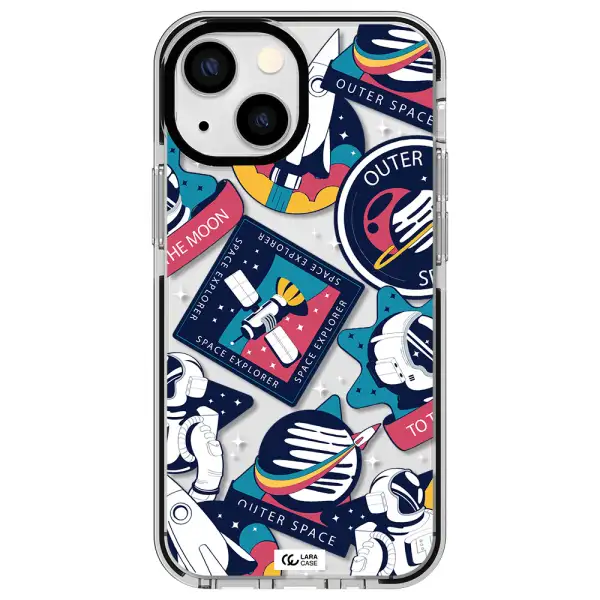 Astronaut Stickers Apple iPhone 15 impact black border Case