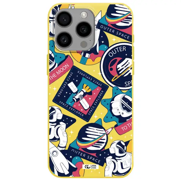 Astronaut Stickers Apple Iphone 15 Pro max Silicone canary yellow Case