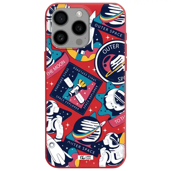 Astronaut Stickers Apple Iphone 15 Pro Max Silicone Imperial Red Case