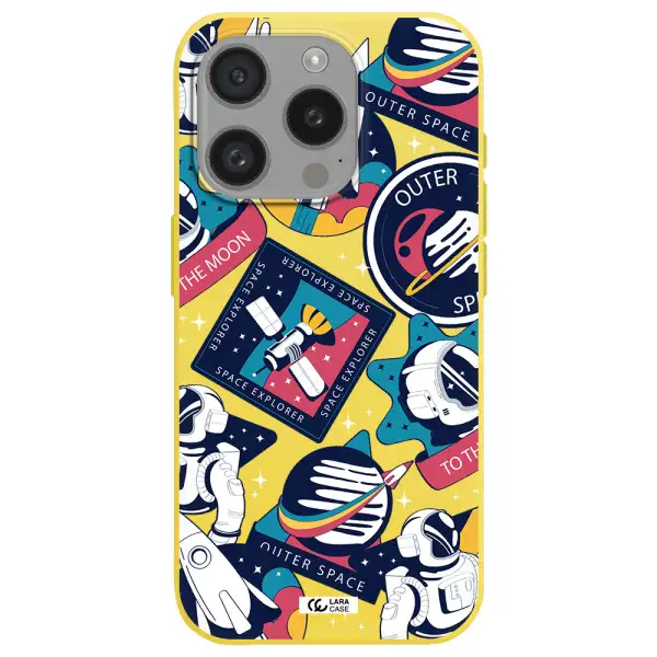 Astronaut Stickers Apple Iphone 15 Pro Silicone Canary Yellow Case