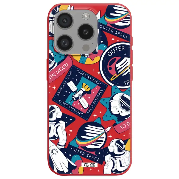 Astronaut Stickers Apple Iphone 15 Pro Silicone Imperial Red Case