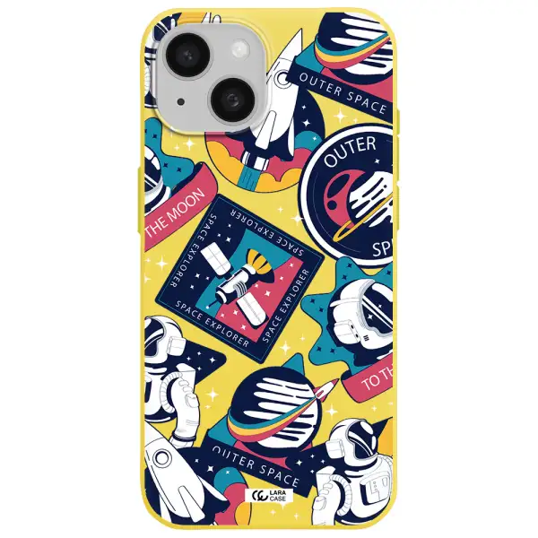 Astronaut Stickers Apple iPhone 15 Silicone canary yellow Case