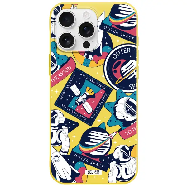 Astronaut Stickers Apple Iphone 16 Pro Max Silicone Canary Yellow Case