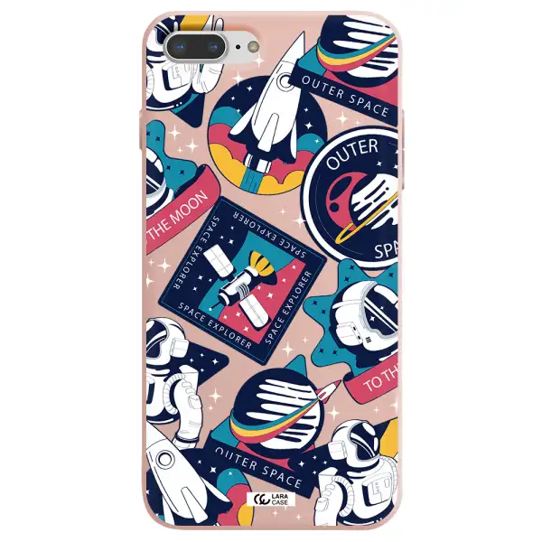 Astronaut Stickers Apple iPhone 7 plus Silicone pastel pink Case