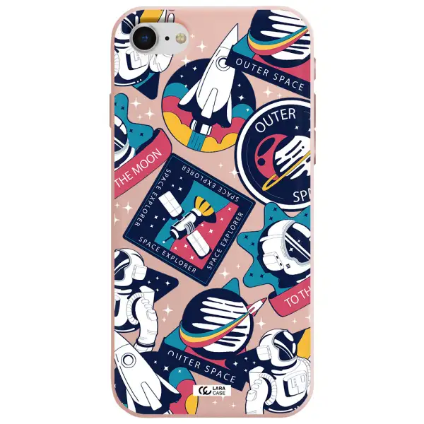 Astronaut Stickers Apple iPhone se 2020 Silicone pastel pink Case