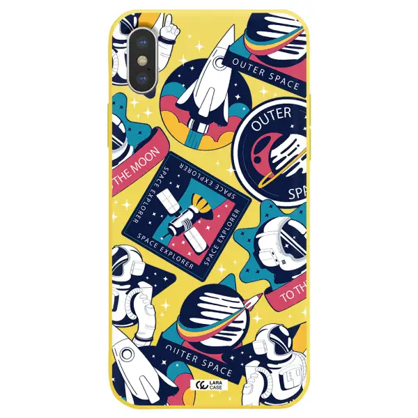 Astronaut Stickers Apple iPhone X Silicone canary yellow Case