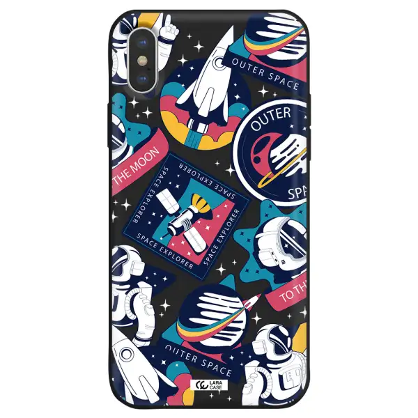 Astronaut Stickers Apple iPhone XS Silicone black Case