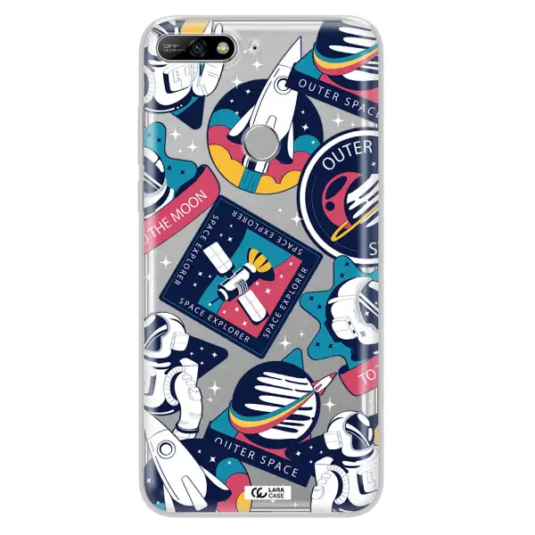 Astronaut Stickers Huawei Y7 2018 Clear TPU Case