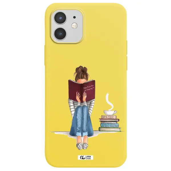 Reading Hobby Girl Apple iPhone 12 Silicone canary yellow Case