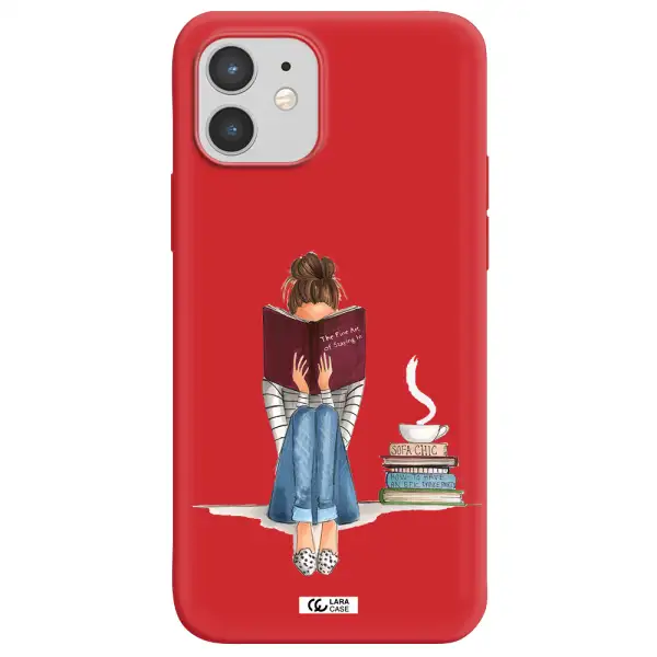 Reading Hobby Girl Apple iPhone 12 Silicone Imperial Red Case
