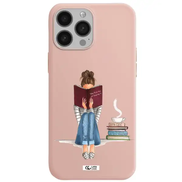 Reading Hobby Girl Apple iPhone 13 Pro Max Silicone pastel pink Case