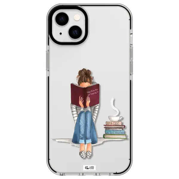 Reading Hobby Girl Apple iPhone 14 plus impact black border Case