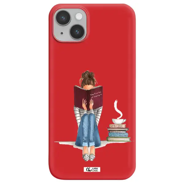 Reading Hobby Girl Apple iPhone 14 plus Silicone Imperial Red Case