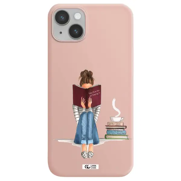 Reading Hobby Girl Apple iPhone 14 plus Silicone pastel pink Case