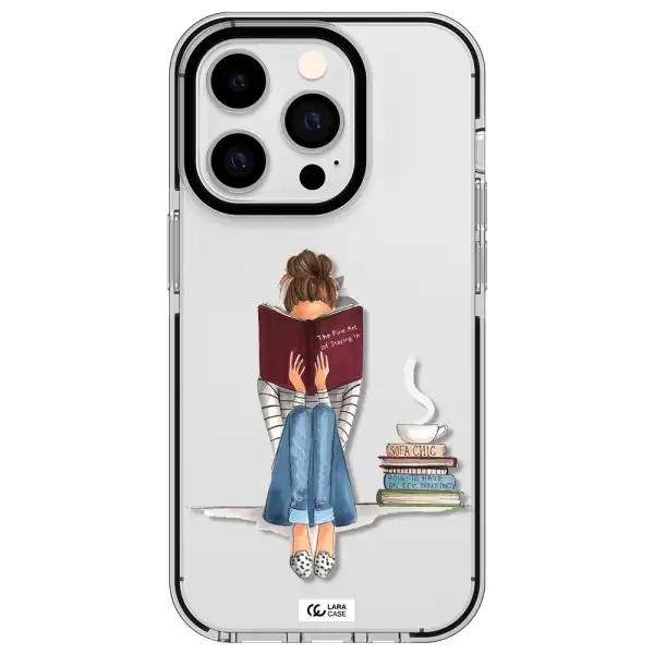 Reading Hobby Girl Apple iPhone 14 pro impact black border Case