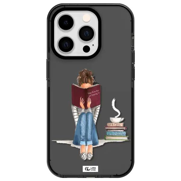 Reading Hobby Girl Apple iPhone 14 pro impact Smoke Black Case