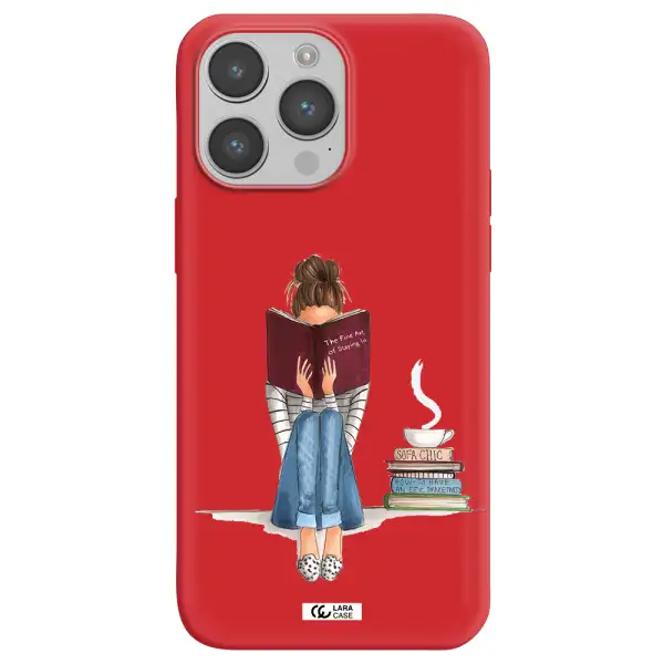 Reading Hobby Girl Apple iPhone 14 pro max Silicone Imperial Red Case