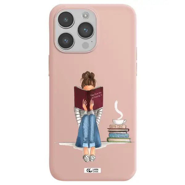 Reading Hobby Girl Apple iPhone 14 pro max Silicone pastel pink Case